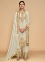 Chinnon Off White Wedding Wear Embroidery Work Readymade Straight Suit